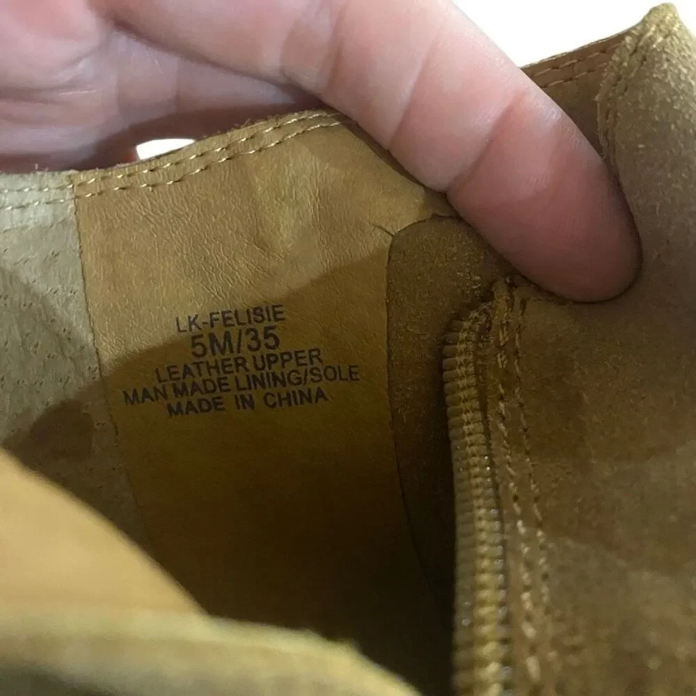Lucky Brand Felisie Waterproof Honey Suede Fringe Ankle Boots size 5 M